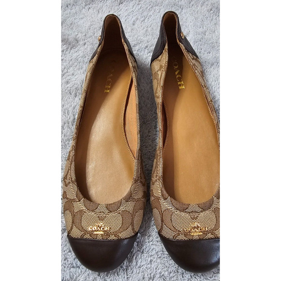 COACH Women's Signature Brown Jacquard Chelsea Slip-On Ballet Flat Sz 10 - Picture 1 of 7